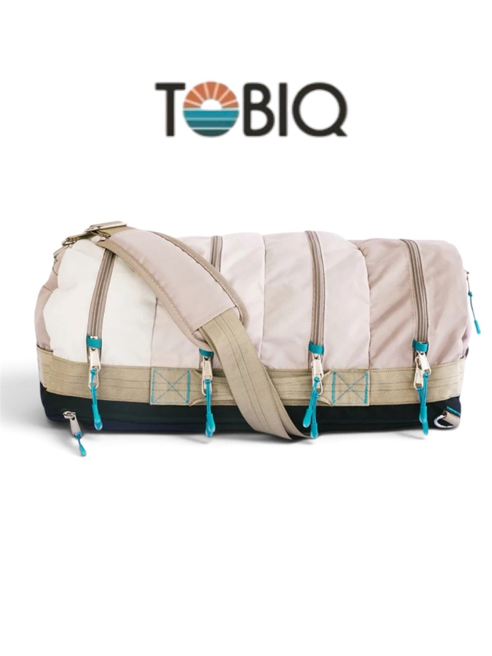 TOBIQ Quilted Duffel Bag in Beige & Teal Accents